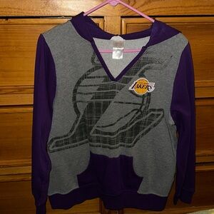 NBA Lakers Basketball V-Neck Hooded Sweatshirt Top Size XL